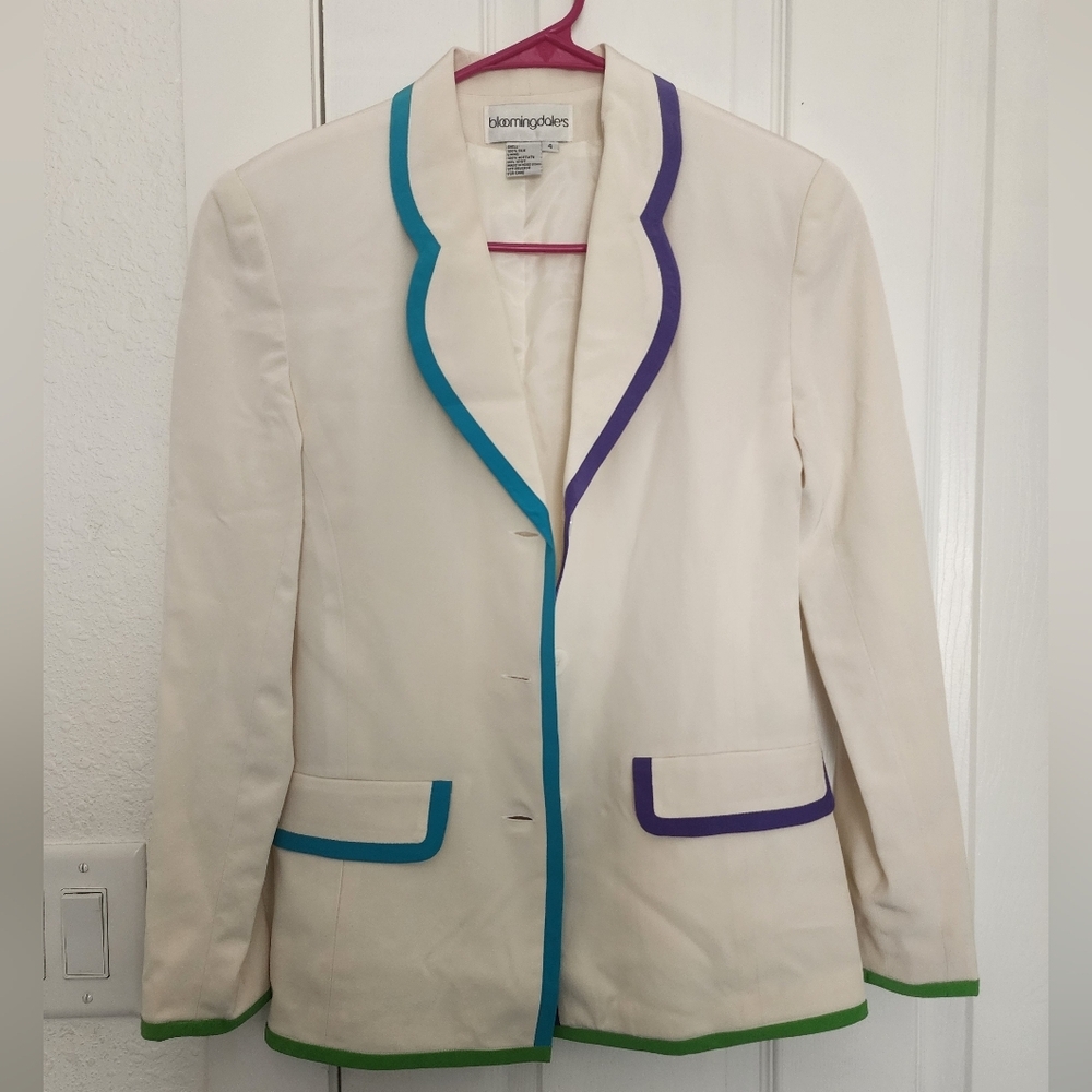 Cream Jacket with Blue and Purple Trim